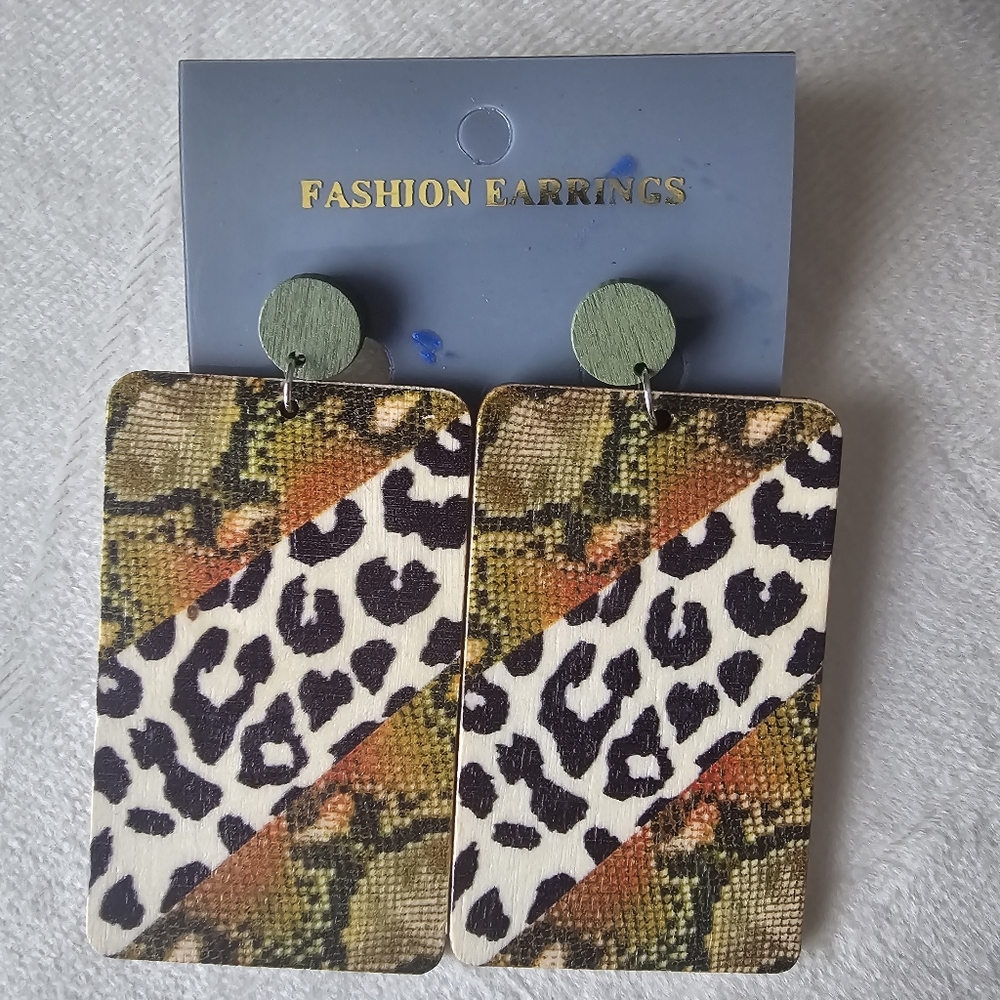 Cheetah Print Wood Earrings